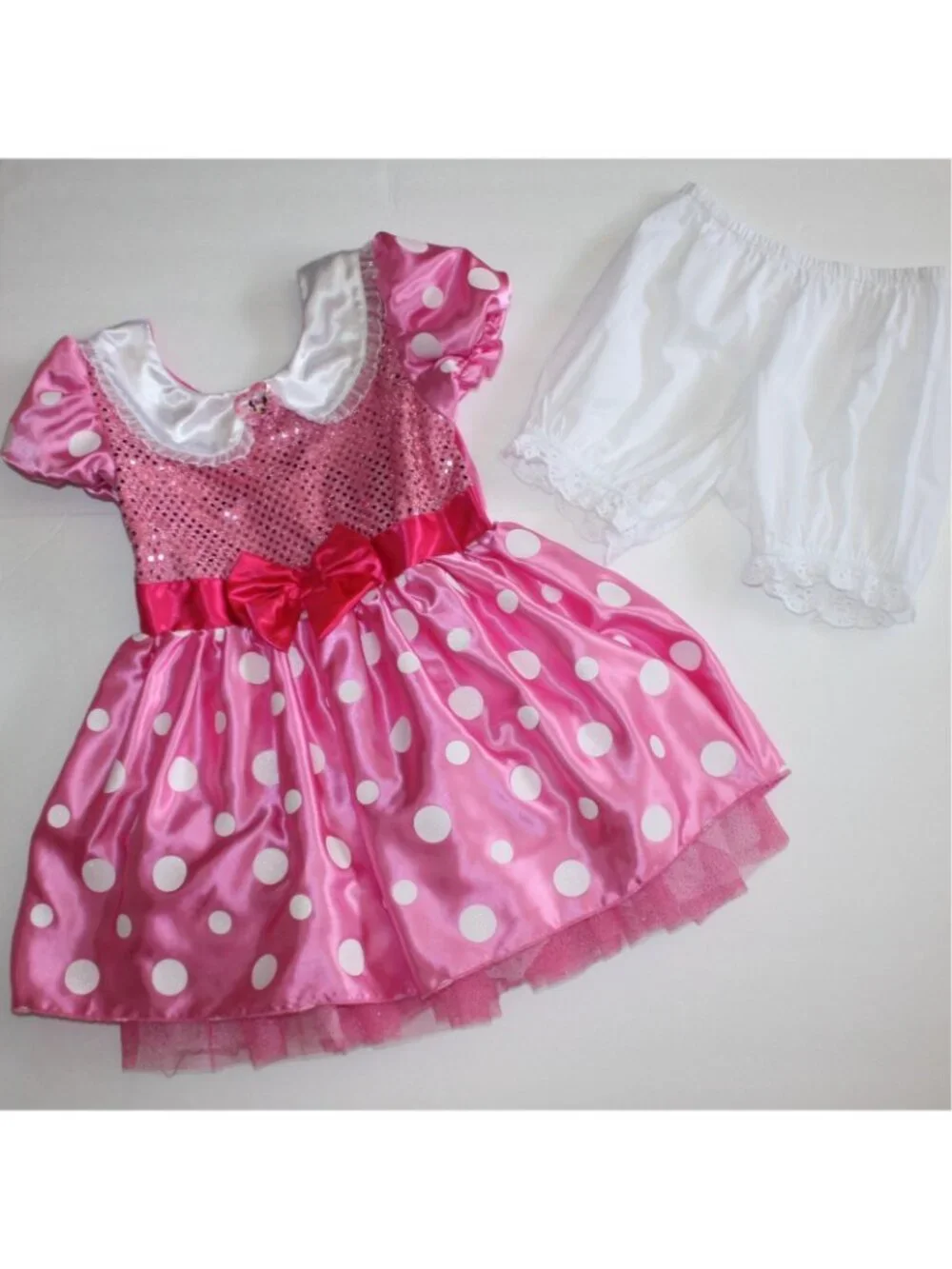 Disney Girl's Minnie Mouse Costume Pink Polka Dot Dress with Bloomers in size 5T